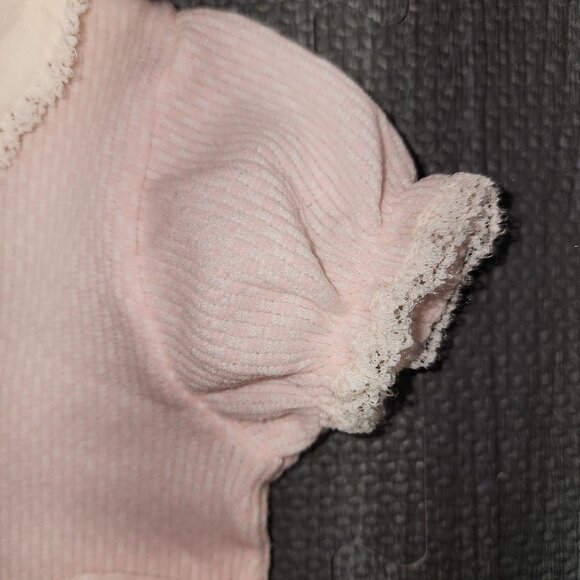 Vintage Baby Girls Baby Bliss Pink White Romper Outfit Small Collared Lace Trim - Picture 5 of 9